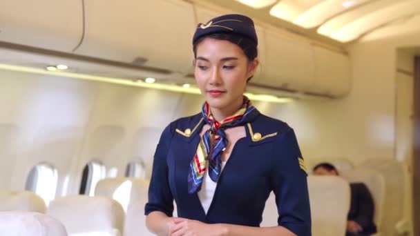 Kabinenpersonal oder Stewardess im Flugzeug - Filmmaterial, Video