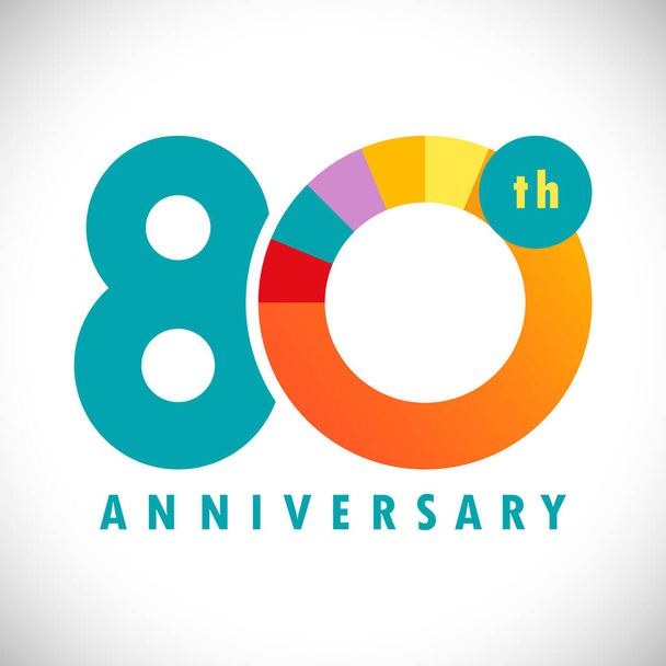 80 th anniversary numbers. 80 years old coloured congrats. Cute congratulation concept. Isolated abstract graphic design template. Color digits. Up to 80%, -80% percent off discount. Decorative sign. - Vector, Image