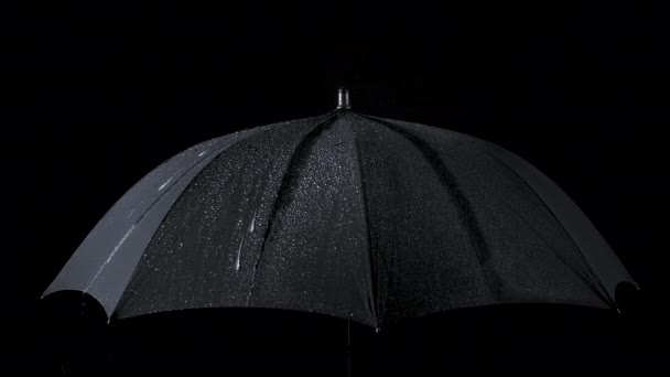 Tournage au ralenti du parapluie noir et des gouttes pluvieuses - Séquence, vidéo