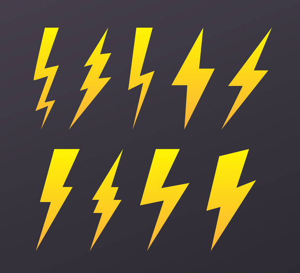 Blitzschlag flache Symbole gesetzt - Vektor, Bild