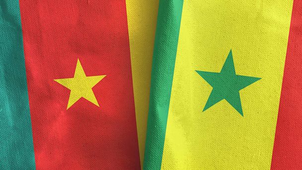 Senegal and Cameroon two flags textile cloth 3D rendering - Zdjęcie, obraz