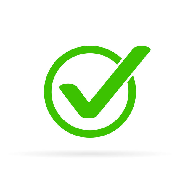 緑色のチェックアイコンベクトルシンボル、白地に隔離されたチェックマーク、チェックマークまたは正しい選択記号、チェックマークまたはチェックボックスピクトグラム - ベクター画像