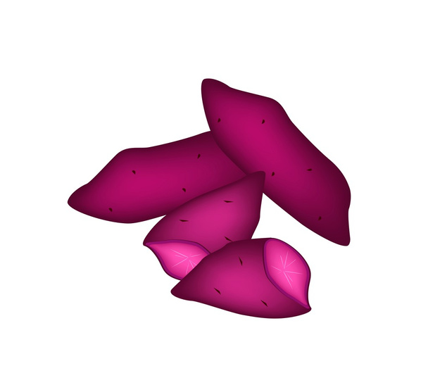 Свежий фиолетовый сладкий картофель на белом фоне
 - Вектор,изображение