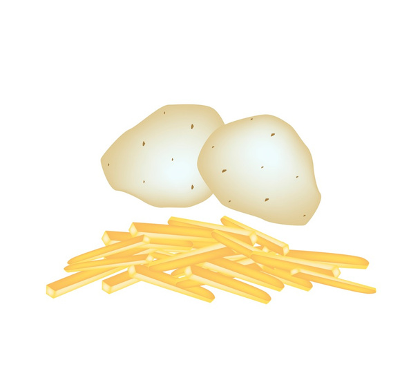 Patatas frescas con patatas cortadas en papas fritas
 - Vector, Imagen