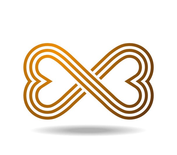 Due frecce si collegano in una forma di anello mobius dorato. Il segno dell'infinito Vallentini giorno - Vettoriali, immagini
