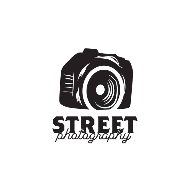 Straat fotografie logo ontwerp met camera icoon vector template - Vector, afbeelding