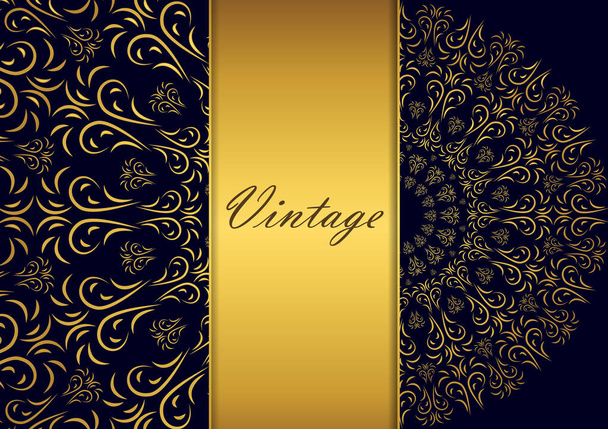 Golden mandala design on black background. Decorative floral template for greeting card, invitation or banner. Vector illustration - Vektor, obrázek