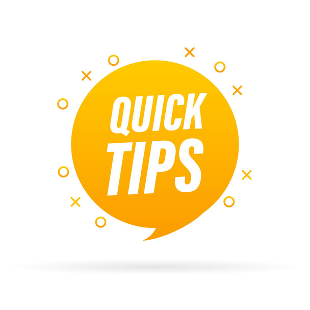 Quick Tips badge, banner vector met gloeilamp en spraakbel geïsoleerd op witte achtergrond. - Vector, afbeelding