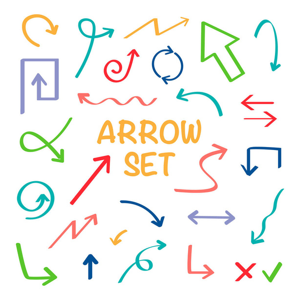 Isolated vector hand drawn arrows set on a white background - Vetor, Imagem