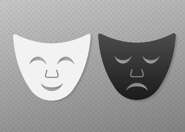 Comedy and tragedy theatrical masks. Vector illustration - Vector, Imagen