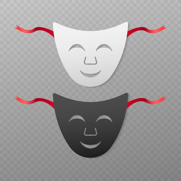 Máscaras teatrales de comedia y tragedia. Ilustración vectorial - Vector, imagen