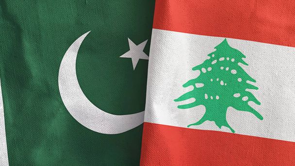 Liban et Pakistan deux drapeaux tissu textile rendu 3D - Photo, image