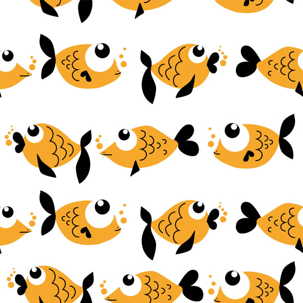 明るい魚とシームレスなパターン。モノクロの手描き漫画風のベクトルイラスト. - ベクター画像