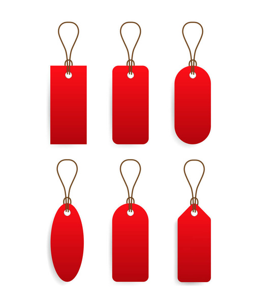 Red price taq with small ribbon, Price taq set, sale and discount - Vector, Image