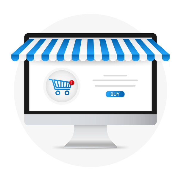 PC with and screen buy. Concept online shopping - Vector, Image