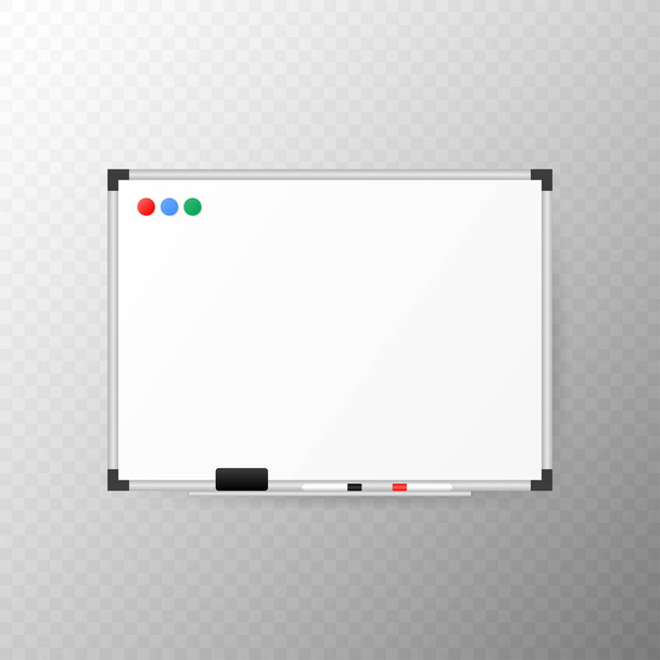 Leeg whiteboard met stift, sponswisser en magneten. - Vector, afbeelding