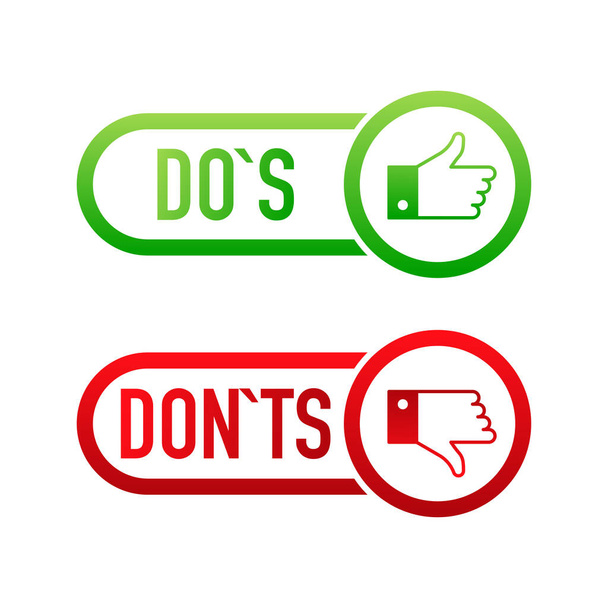 галочка ui кнопка с dos и donts. плоский простой стиль тенденция современный красный и зеленый галочку - Вектор,изображение
