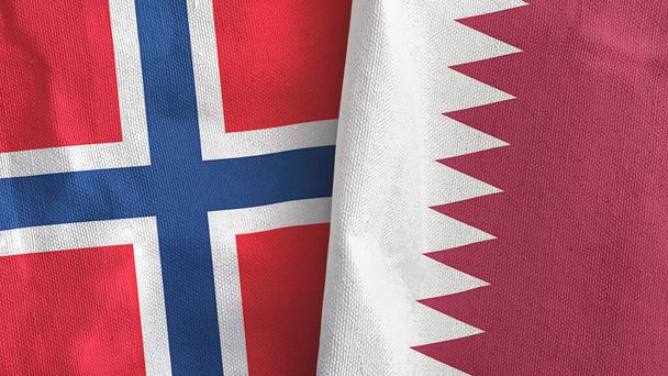 Katar i Norwegia dwie flagi tkaniny tekstylne 3D renderowania - Zdjęcie, obraz