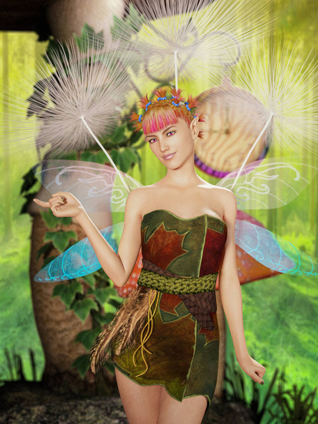 Portrait d'une fée féminine dans un environnement coloré. - Photo, image