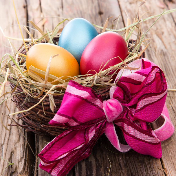 Easter eggs on wooden background - Zdjęcie, obraz