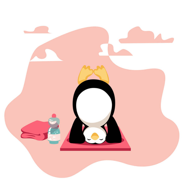 Cartoon Penguin Practices Headstand Yoga Pose - Vector, Image
