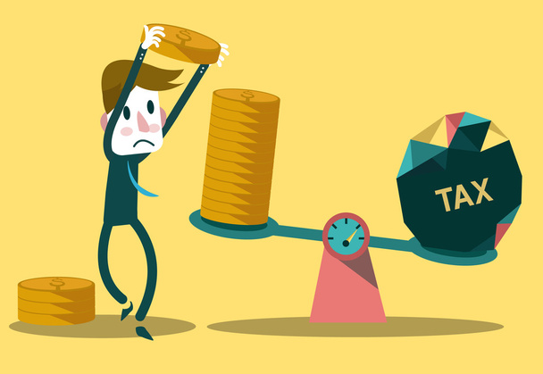 Businessman use coins balancing with TAX on scales. - Vector, Image