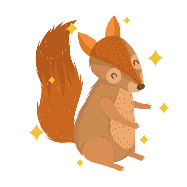 χαριτωμένο ζώο σκίουρος με αστέρια στο σχεδιασμό κινουμένων σχεδίων - Διάνυσμα, εικόνα