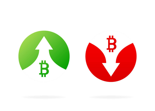 Flechas arriba y abajo. Iconos rojo y verde. Ilustración aislada sobre fondo blanco. Ilustración vectorial con marcas de beneficio - Vector, imagen