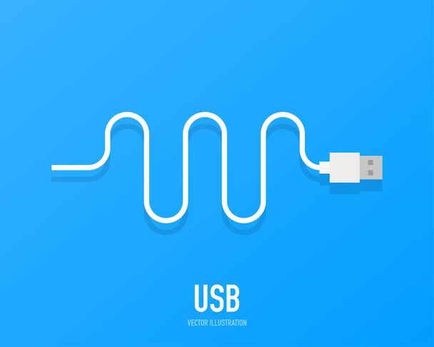 Diseño de fondo de concepto de alimentación, cable blanco USB, aislado sobre un fondo azul - Vector, imagen