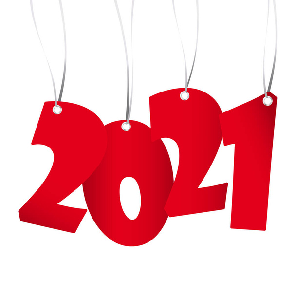 červená čísla zobrazující Nový rok 2021 s bílým pozadím - Vektor, obrázek