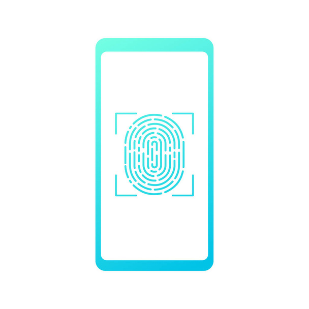 Touch ID - Vektorillustration. Smartphone mit Fingerabdruck isoliert auf weißem Hintergrund - Vektor, Bild
