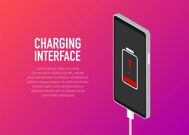 Discharged and fully charged battery smartphone - vector infographic. Isolated on pink background - Vector, Image