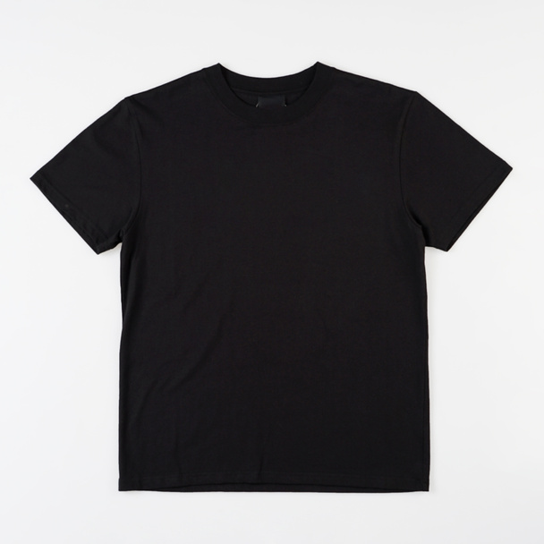 Blank T-Shirt color black template front and back view. blank t-shirt template.  Blank tshirt set, for your mockup design to be printed, isolated on a white background. - Fotó, kép