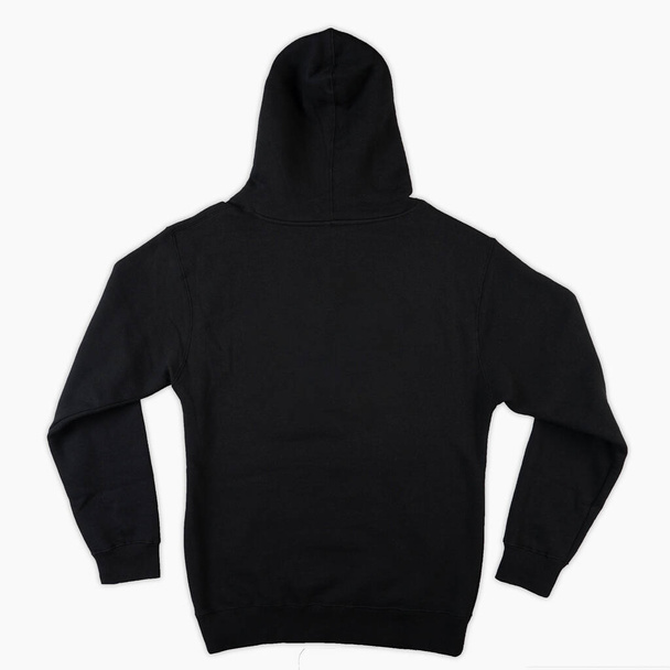 Blank black male hooded sweatshirt long sleeve with clipping path, mens hoody with zipped for your design mockup for print, isolated on white background. Template sport winter clothes. Blank black hoodie template front and back view. - Photo, Image