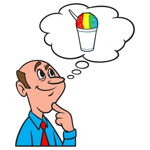 Thinking about a Shaved Ice - A cartoon illustration of a man thinking about a Shaved Ice. - Vector, Image