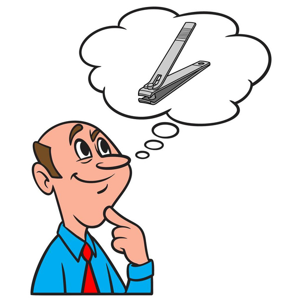Thinking about Toenail Clippers - A cartoon illustration of a man thinking about a new pair of Toenail Clippers. - Vector, Image