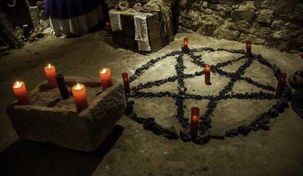 Altar for satanic rituals, witchcraft detail, occultism and sect - Photo, Image