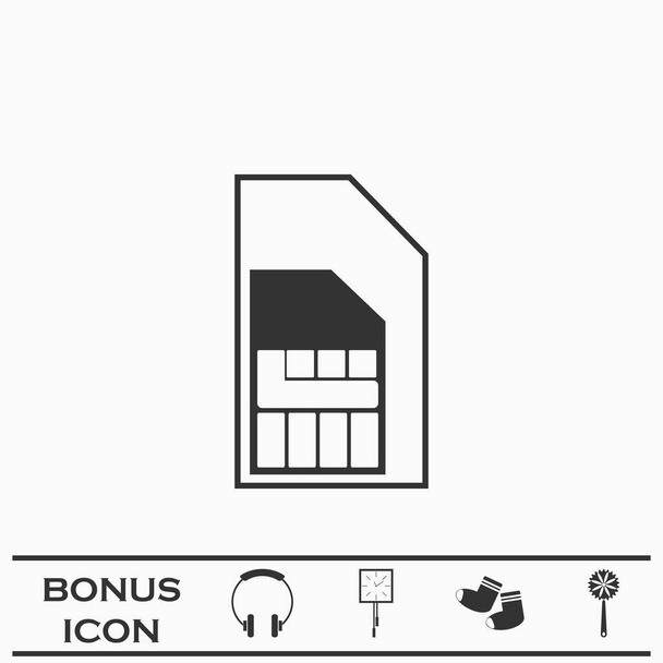 Icono de tarjeta SIM plano. Pictograma negro sobre fondo blanco. Símbolo de ilustración vectorial y botón de bono - Vector, imagen