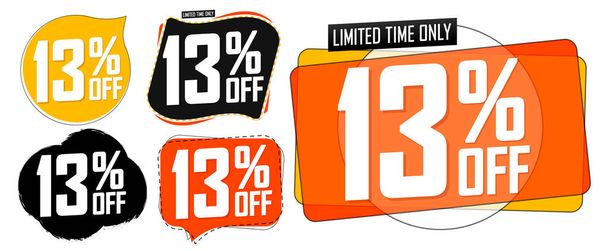 Set Sale 13% off banners, discount tags design template, promo app icons, extra deals, lowest price, vector illustration - Vector, Image