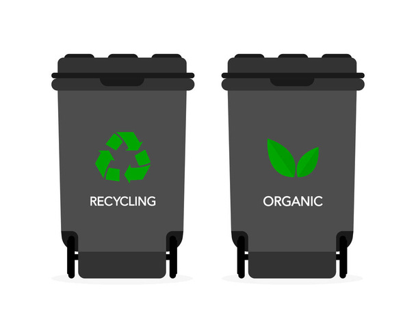 Διαφορετική έγχρωμη απεικόνιση φορέων ανακύκλωσης κάδων αποβλήτων, ανακύκλωση διαχωρισμού τύπων αποβλήτων - Διάνυσμα, εικόνα