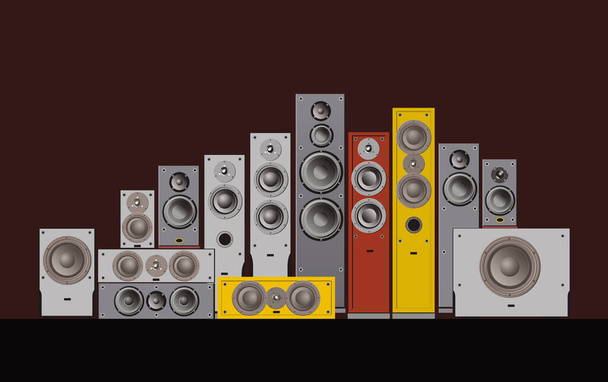 Acoustic Sound Systems. Front speaker, monitor, centre channel speaker, subwoofer. Vector image for illustrations - Vector, Image