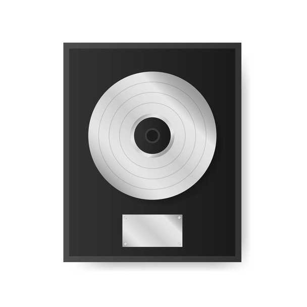 Silver vinyl in frame on wall. Collection disc, template design element. - Vector, Image