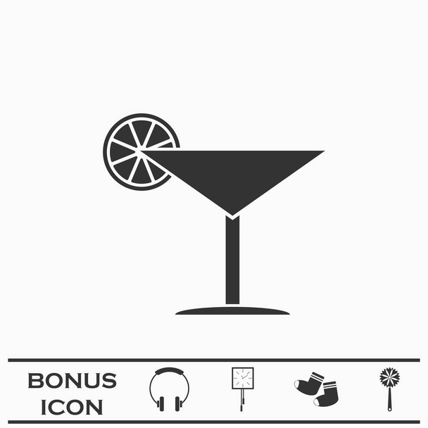 Cocktail-Symbol flach. Schwarzes Piktogramm auf weißem Hintergrund. Vektorillustration Symbol und Bonus-Taste - Vektor, Bild