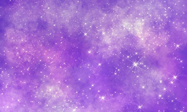 magentarosa kosmisches helles angenehmes Licht mehrfarbiger Hintergrund mit Nebel und vielen Sternen und Funken - Foto, Bild