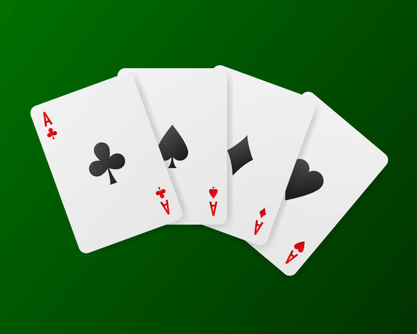 Playing cards in the casino on a green background. Vector illustration - Vector, Image