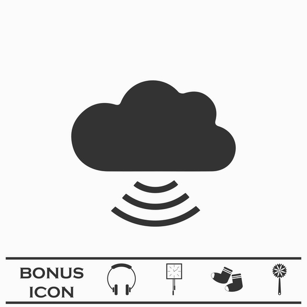 Wi-Fi icona nuvola piatta. Pittogramma nero su sfondo bianco. Simbolo illustrazione vettoriale e pulsante bonus - Vettoriali, immagini