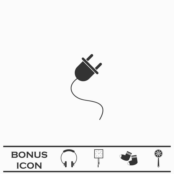 Icono de cable de alimentación plana. Pictograma negro sobre fondo blanco. Símbolo de ilustración vectorial y botón de bono - Vector, Imagen