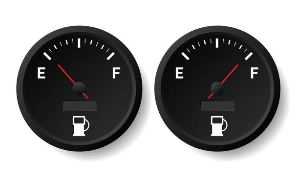Il concetto di un indicatore di carburante, contatore di gas su sfondo bianco. Sensore del carburante. Illustrazione vettoriale - Vettoriali, immagini
