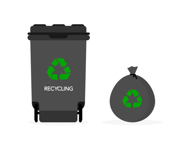 Le recyclage des déchets. Sac à ordures et boîte à proximité. Illustration vectorielle - Vecteur, image