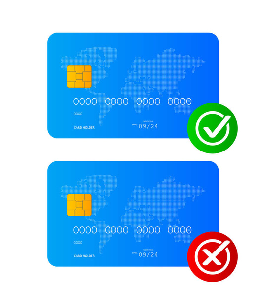 Dwie karty płatnicze z oznakowaniem "tak" lub "nie" na białym tle. Ilustracja wektora - Wektor, obraz